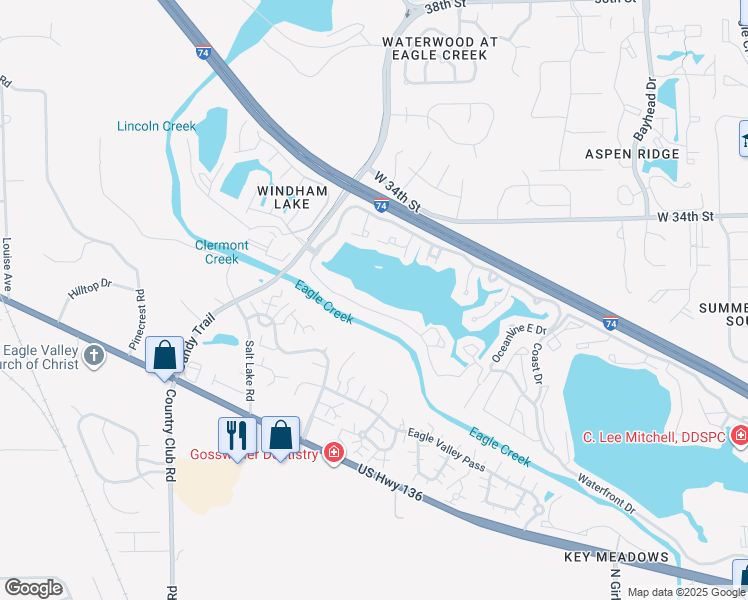 map of restaurants, bars, coffee shops, grocery stores, and more near 5718 Island Club Drive in Indianapolis