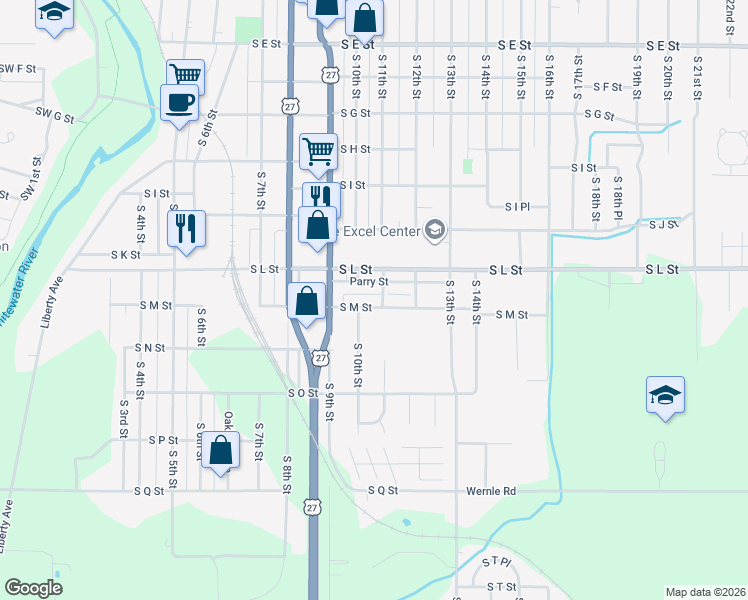 map of restaurants, bars, coffee shops, grocery stores, and more near 1008 South M Street in Richmond