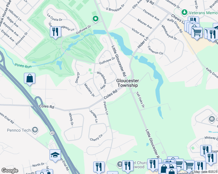 map of restaurants, bars, coffee shops, grocery stores, and more near 604 Aberdeen Lane in Gloucester Township