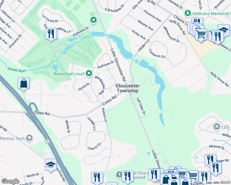 map of restaurants, bars, coffee shops, grocery stores, and more near 905 Aberdeen Lane in Camden County