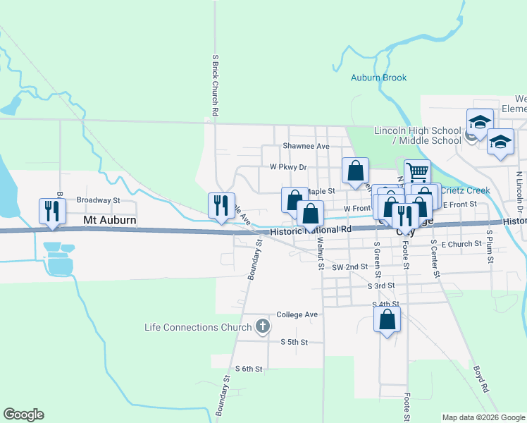 map of restaurants, bars, coffee shops, grocery stores, and more near 539 West Main Street in Cambridge City