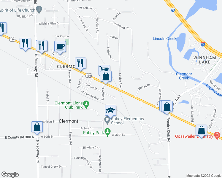 map of restaurants, bars, coffee shops, grocery stores, and more near 8717 Crawfordsville Road in Indianapolis