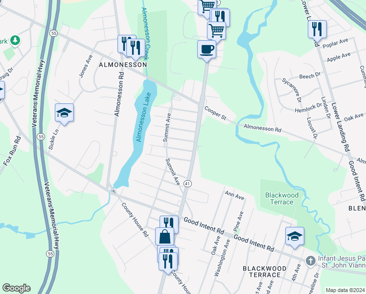 map of restaurants, bars, coffee shops, grocery stores, and more near 1930 Hillside Avenue in Deptford Township