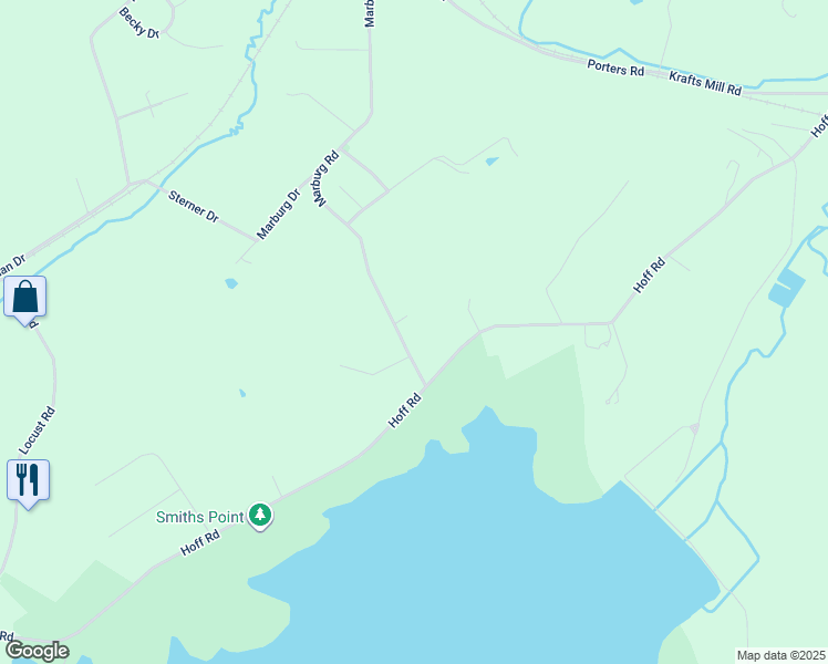 map of restaurants, bars, coffee shops, grocery stores, and more near 1557 Marburg Road in Spring Grove