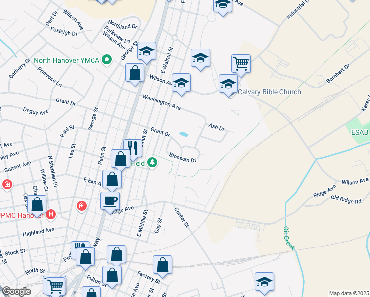 map of restaurants, bars, coffee shops, grocery stores, and more near 854 Blossom Drive in Hanover