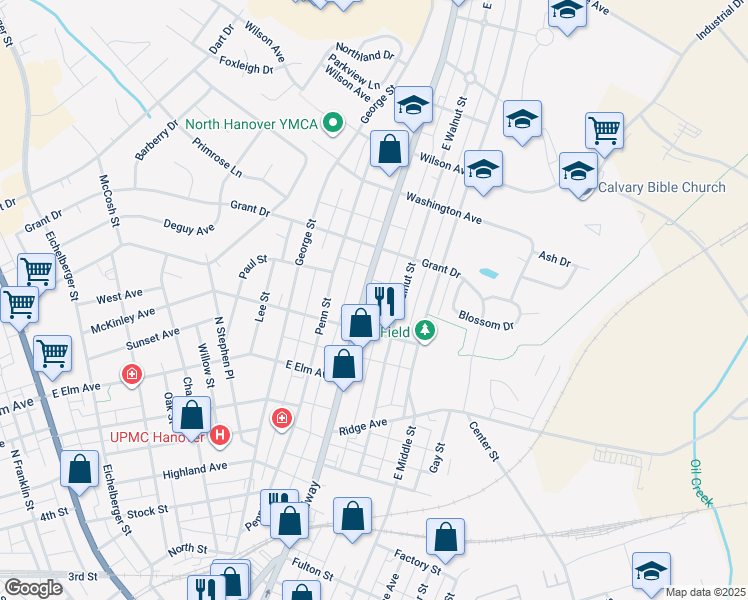 map of restaurants, bars, coffee shops, grocery stores, and more near 739 Broadway in Hanover