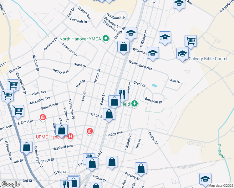 map of restaurants, bars, coffee shops, grocery stores, and more near 739 Broadway in Hanover