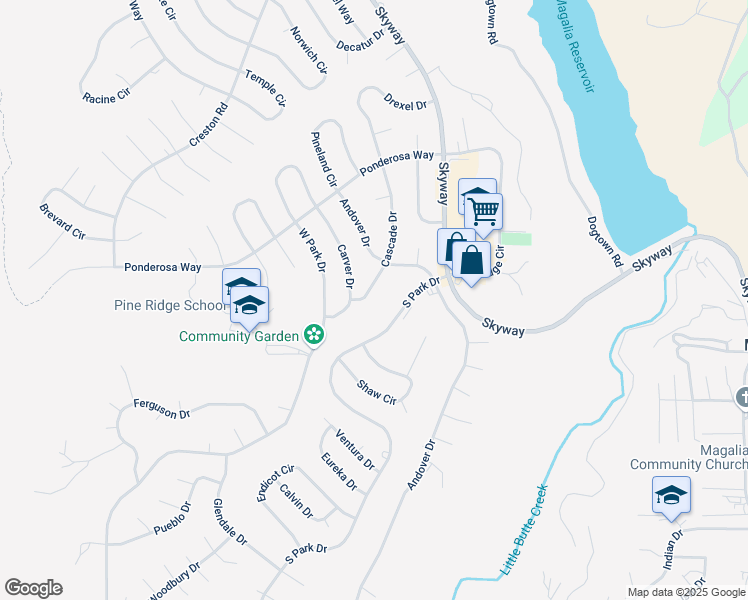 map of restaurants, bars, coffee shops, grocery stores, and more near 13890 Cascade Drive in Magalia