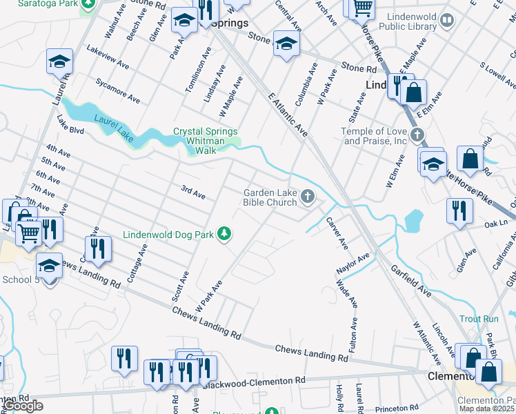map of restaurants, bars, coffee shops, grocery stores, and more near 116 Wade Ave in Lindenwold