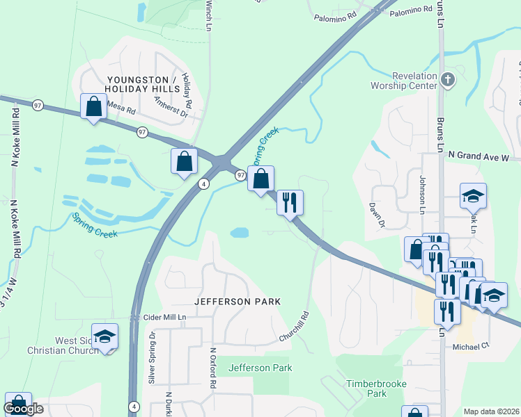 map of restaurants, bars, coffee shops, grocery stores, and more near 2430 Old Beardstown Road in Springfield
