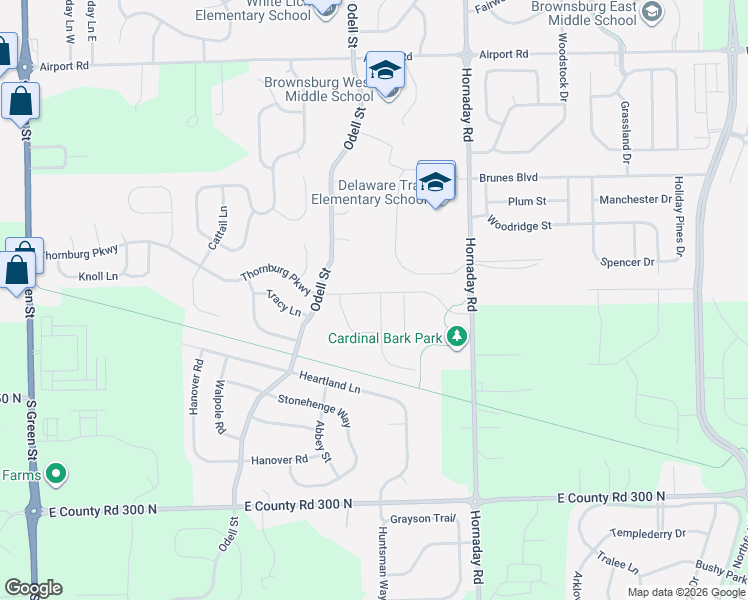 map of restaurants, bars, coffee shops, grocery stores, and more near 2051 Milburn Drive in Brownsburg