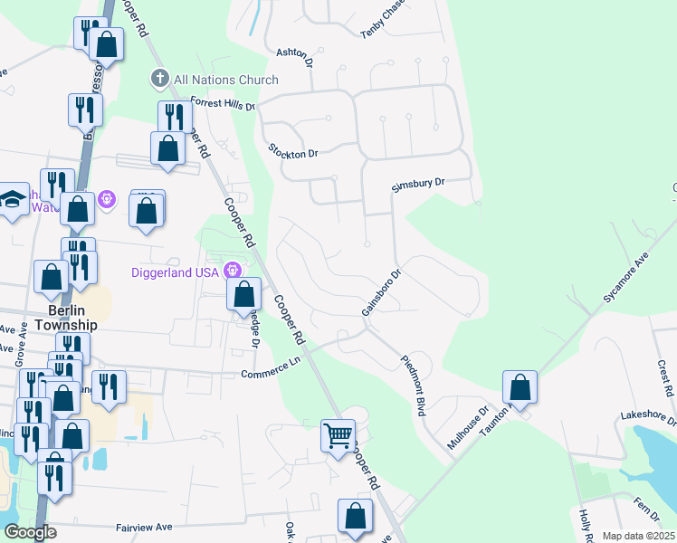map of restaurants, bars, coffee shops, grocery stores, and more near 21 Remington Dr in West Berlin