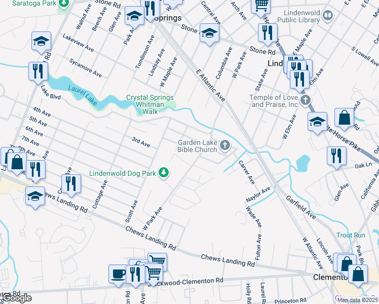 map of restaurants, bars, coffee shops, grocery stores, and more near 116 Wade Ave in Lindenwold