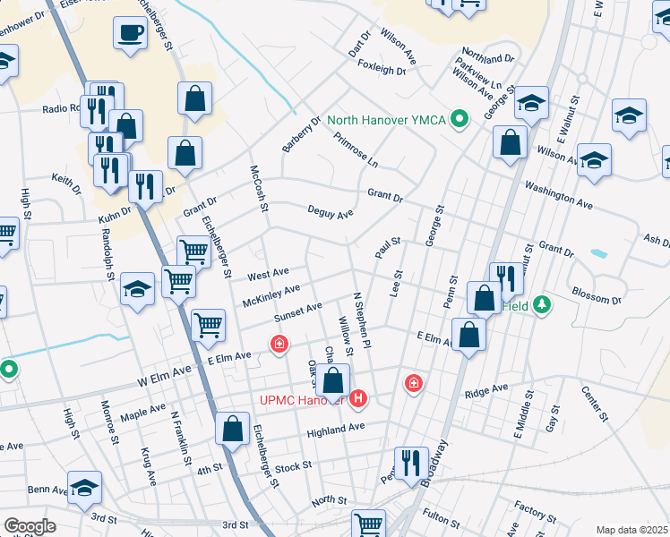 map of restaurants, bars, coffee shops, grocery stores, and more near 270 McKinley Avenue in Hanover