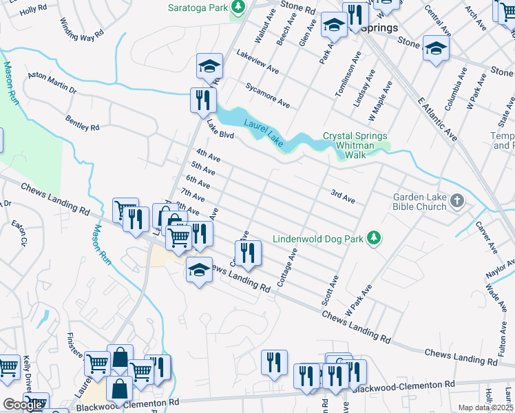 map of restaurants, bars, coffee shops, grocery stores, and more near 998 Central Avenue in Lindenwold