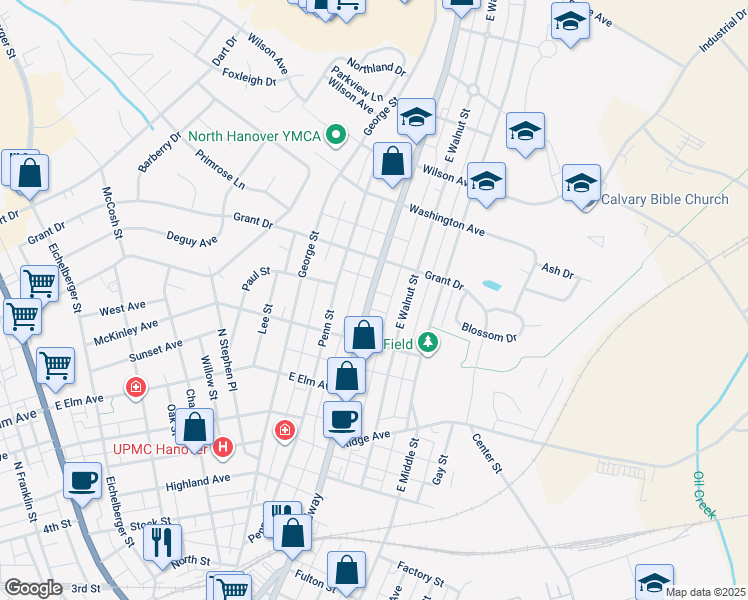 map of restaurants, bars, coffee shops, grocery stores, and more near 755 Broadway in Hanover