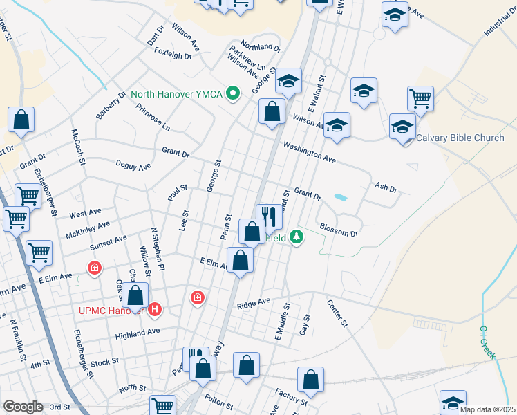 map of restaurants, bars, coffee shops, grocery stores, and more near 755 Broadway in Hanover