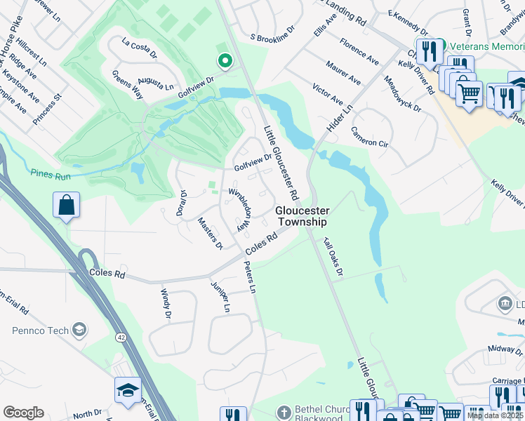map of restaurants, bars, coffee shops, grocery stores, and more near 1701 Aberdeen Lane in Camden County