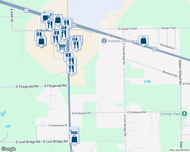 map of restaurants, bars, coffee shops, grocery stores, and more near Rolling Creek Drive in Decatur