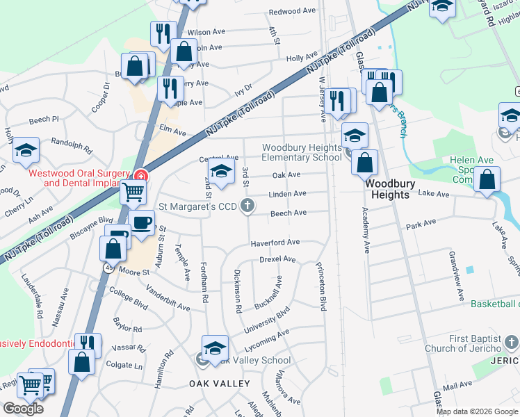 map of restaurants, bars, coffee shops, grocery stores, and more near 324 Linden Avenue in Woodbury Heights
