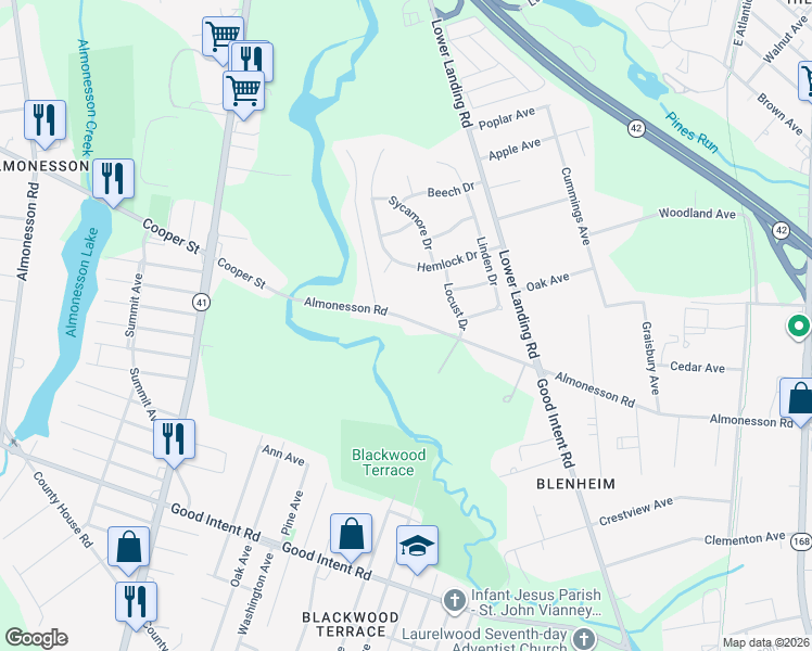 map of restaurants, bars, coffee shops, grocery stores, and more near 564 Almonesson Road in Gloucester Township