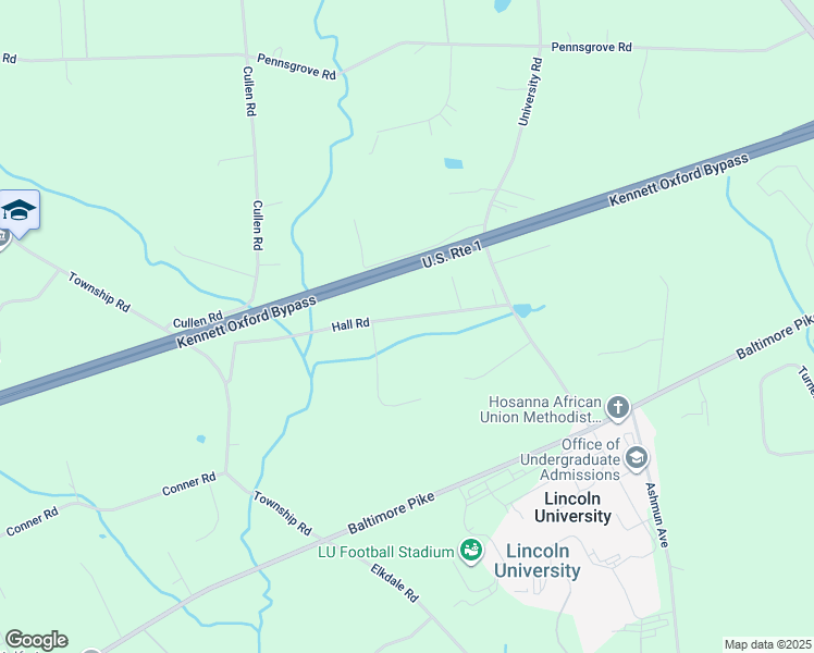 map of restaurants, bars, coffee shops, grocery stores, and more near 154 Hall Road in Lincoln University