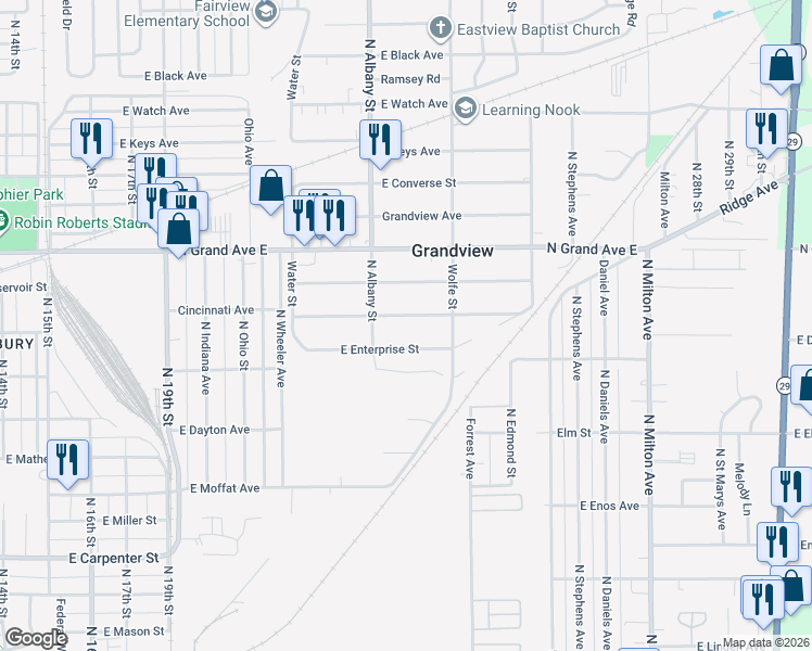 map of restaurants, bars, coffee shops, grocery stores, and more near 2200-2298 Cincinnati Ave in Grandview