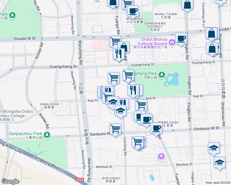 map of restaurants, bars, coffee shops, grocery stores, and more near Ke Ji Jie in E Er Duo Si Shi