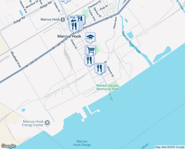map of restaurants, bars, coffee shops, grocery stores, and more near 312 Market Street in Marcus Hook