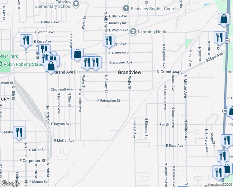 map of restaurants, bars, coffee shops, grocery stores, and more near 2200-2298 Cincinnati Ave in Grandview