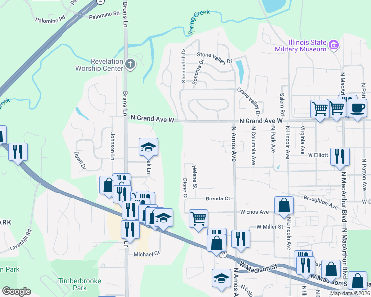 map of restaurants, bars, coffee shops, grocery stores, and more near 1016 Diane Court in Springfield