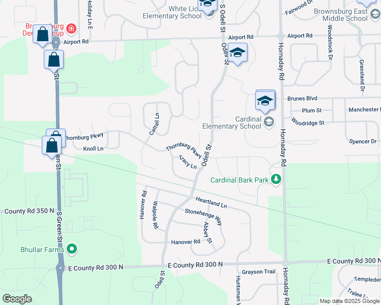 map of restaurants, bars, coffee shops, grocery stores, and more near 2 Kimbrough Court in Brownsburg