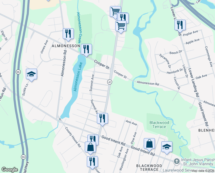 map of restaurants, bars, coffee shops, grocery stores, and more near 1950 Sunset Avenue in Deptford