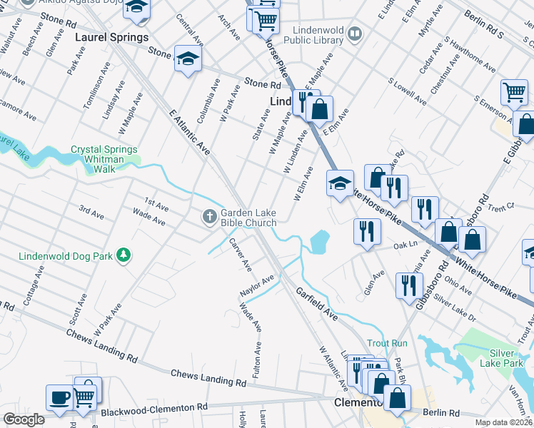 map of restaurants, bars, coffee shops, grocery stores, and more near 239 West Linden Avenue in Lindenwold