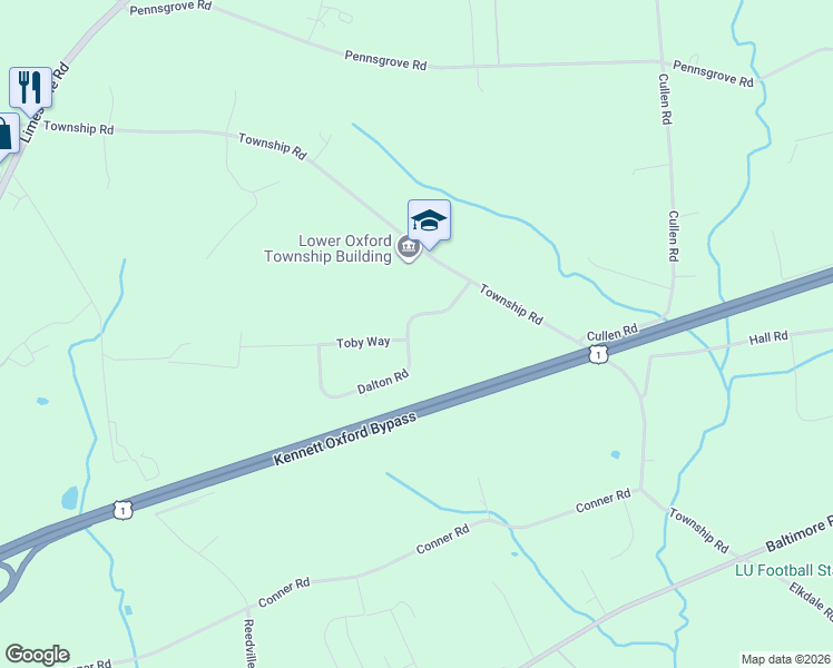 map of restaurants, bars, coffee shops, grocery stores, and more near 401 Dalton Road in Oxford