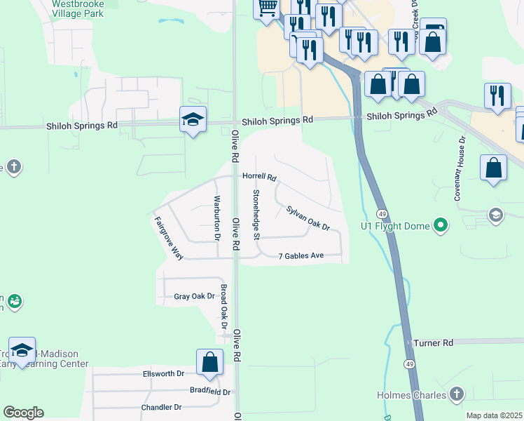 map of restaurants, bars, coffee shops, grocery stores, and more near 4700 Stonehedge Street in Dayton