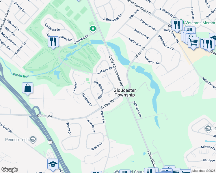 map of restaurants, bars, coffee shops, grocery stores, and more near 4107 Aberdeen Lane in Camden County