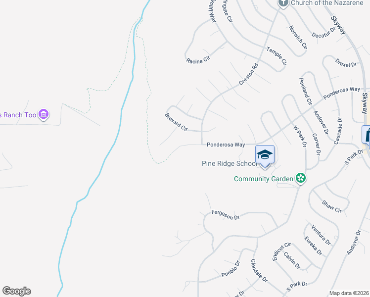 map of restaurants, bars, coffee shops, grocery stores, and more near 6178 Ponderosa Way in Magalia