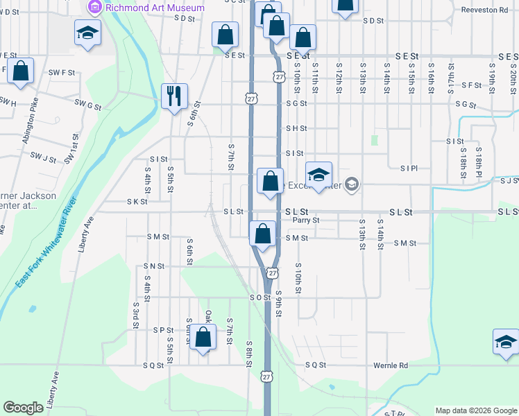 map of restaurants, bars, coffee shops, grocery stores, and more near 810 South L Street in Richmond