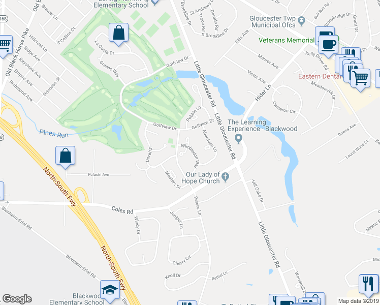 map of restaurants, bars, coffee shops, grocery stores, and more near 2408 Wimbledon Way in Camden County