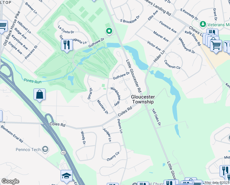 map of restaurants, bars, coffee shops, grocery stores, and more near 2408 Wimbledon Way in Camden County