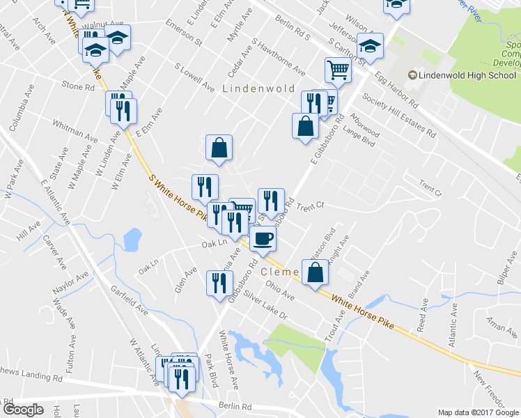 map of restaurants, bars, coffee shops, grocery stores, and more near 56 Holly St in Lindenwold