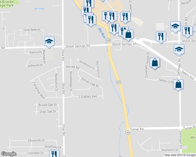 map of restaurants, bars, coffee shops, grocery stores, and more near 4000 Old Hickory Place in Dayton