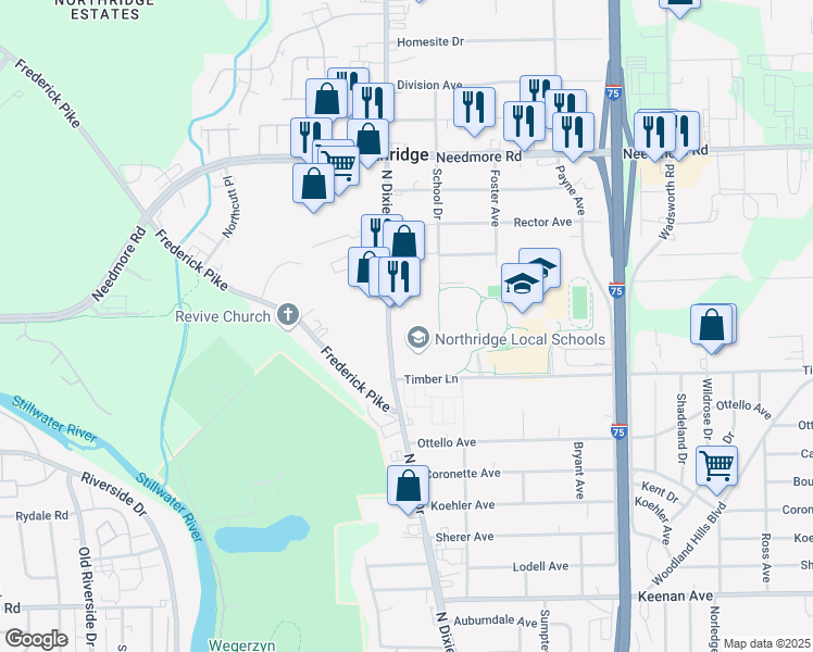 map of restaurants, bars, coffee shops, grocery stores, and more near 5210 North Dixie Drive in Dayton