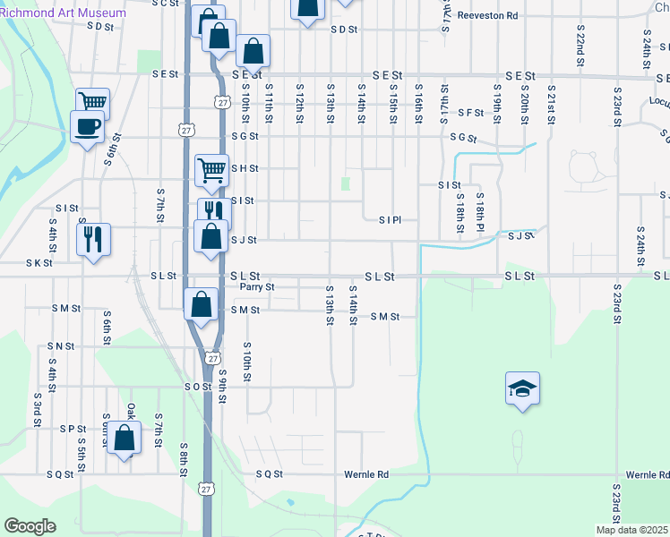 map of restaurants, bars, coffee shops, grocery stores, and more near 1035 South 13th Street in Richmond