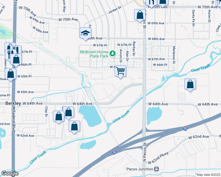 map of restaurants, bars, coffee shops, grocery stores, and more near 2023 West 64th Avenue in Denver