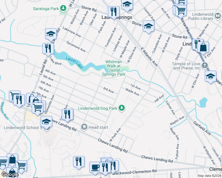 map of restaurants, bars, coffee shops, grocery stores, and more near 323 3rd Avenue in Lindenwold