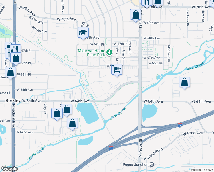 map of restaurants, bars, coffee shops, grocery stores, and more near 2175 West 64th Avenue in Denver