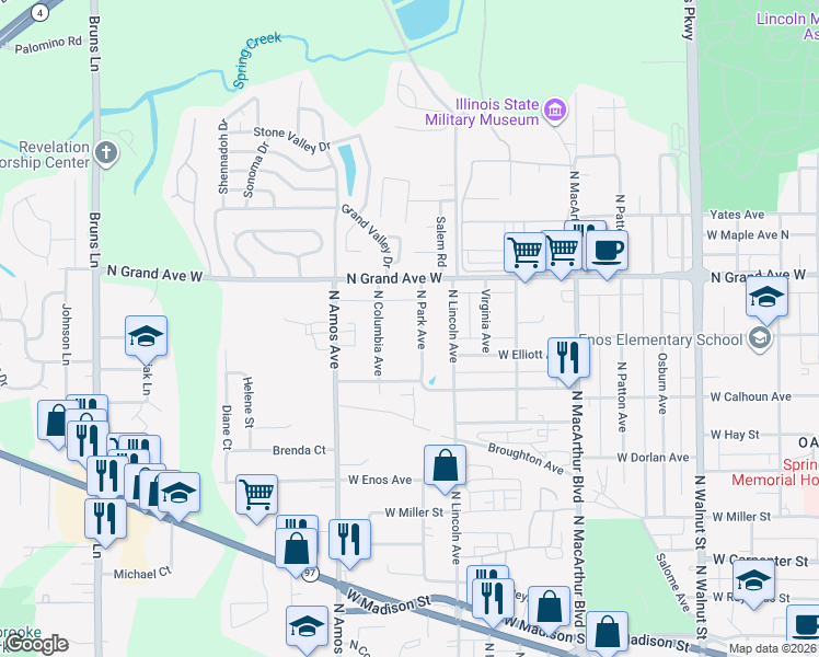 map of restaurants, bars, coffee shops, grocery stores, and more near 1105 North Park Avenue in Springfield