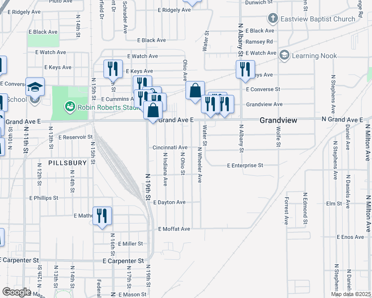 map of restaurants, bars, coffee shops, grocery stores, and more near 1054 North Ohio Street in Springfield